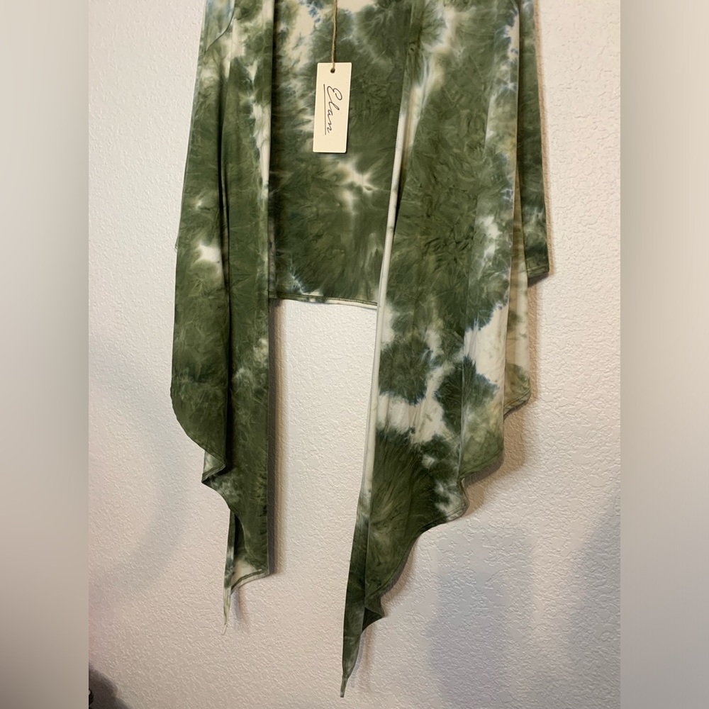 Elan Womens Top XS Green Tie Dye  Tie Front 3/4 Sleeve Crop Top Cardigan - Picture 6 of 8